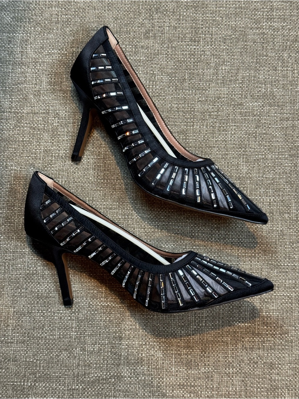 NIB Paolo Black Satin Mesh Pump Heels Size 10